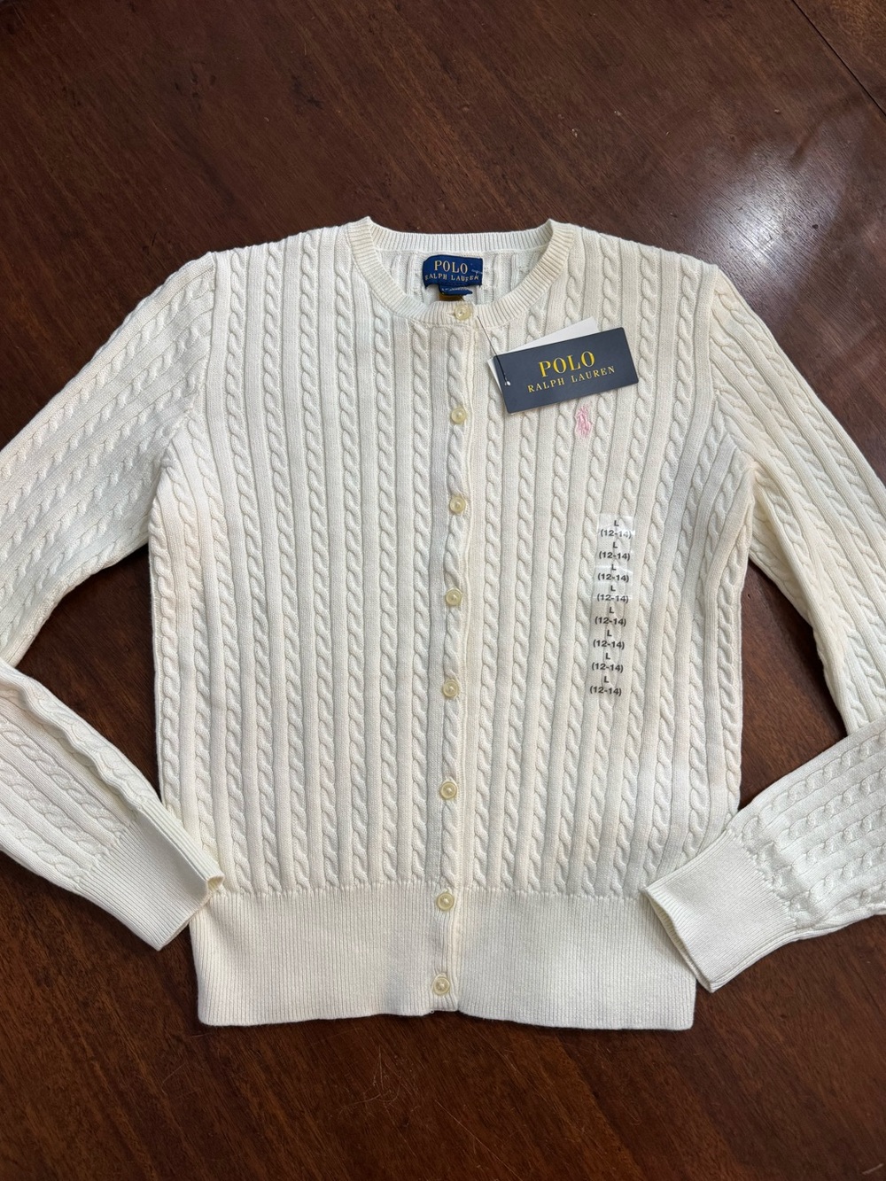 Polo by Ralph Lauren White Cable-Knit Button Cardigan